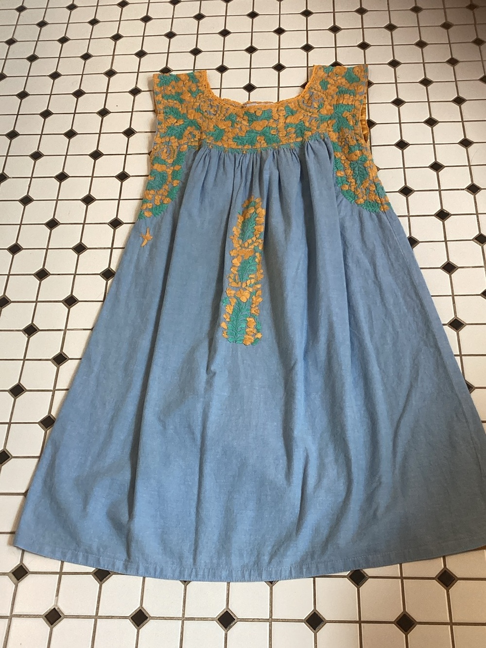 Mi Golondrina Light Blue Dress with Yellow Embroidery